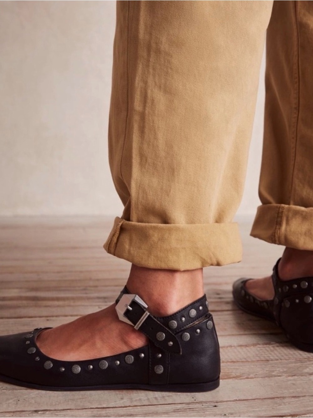 Free People Black Mystic Mary Jane Studded Ankle-Strap Flats - Picture 3 of 4